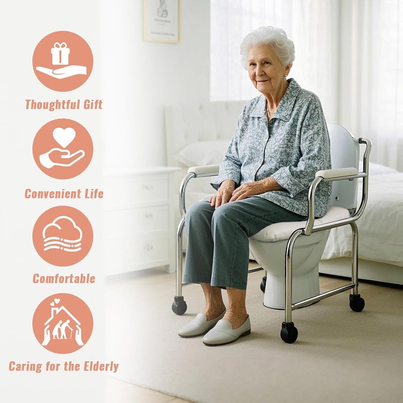 RoamReady Bedside Commode Cushion, Seniors Portable Seat Cushion for Toilet/Shower/Bedside, Universal Fit Commode Padded Seat for Elderly, Seats Pad Cover Toilet Seats 17x17 with Fixing Straps (Gray) - Image 5